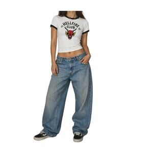 Stranger Things Hellfire Club White Ringer Tee Small XS Baby Tee Fit